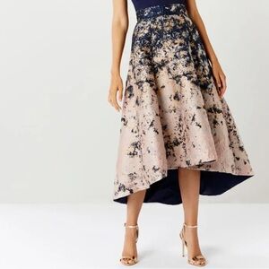 Chic High Low Skirt in Navy and Beige